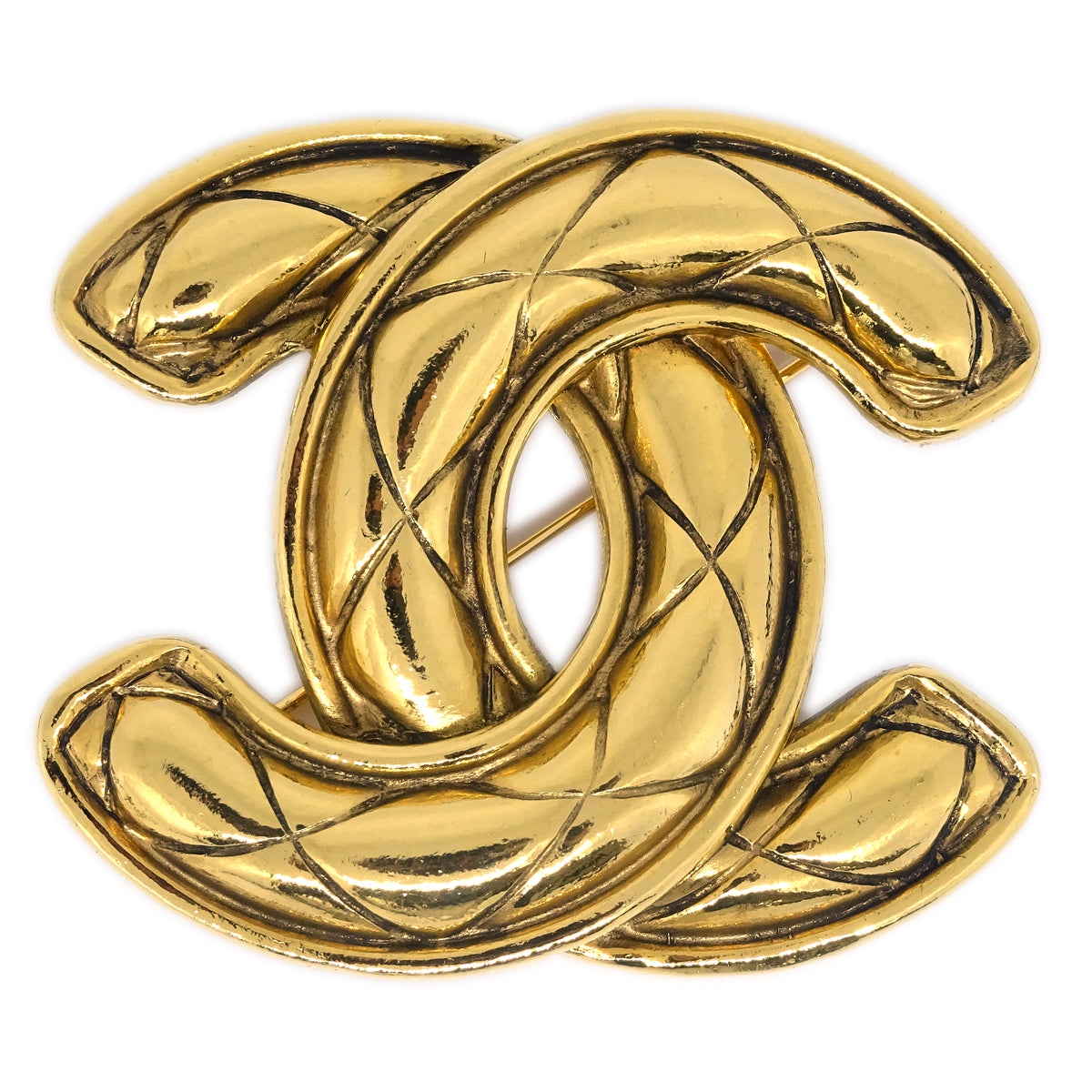 Luxury Chanel Quilted CC Brooch Pin Large Gold 1152