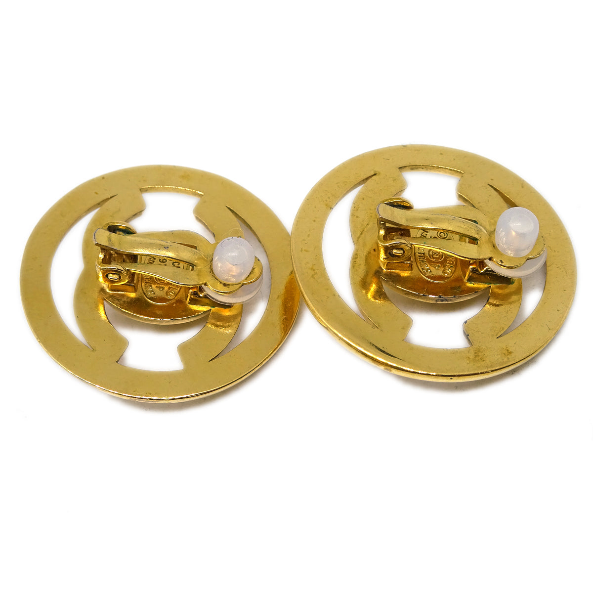 Luxury Chanel CC Turnlock Button Earrings Gold Clip-On 97P