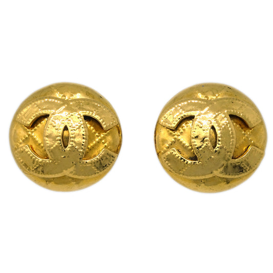 Luxury Chanel Button Earrings Clip-On Gold 94P