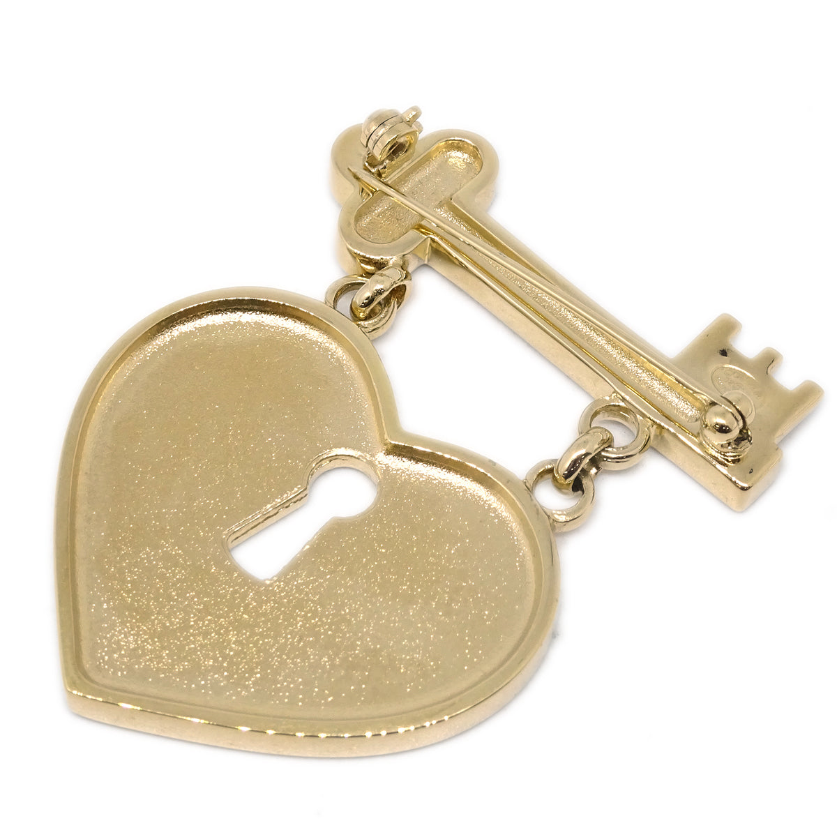 Luxury Chanel Heart Rhinestone Brooch Corsage Gold 02P