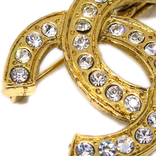 Luxury Chanel CC Brooch Pin Rhinestone Gold