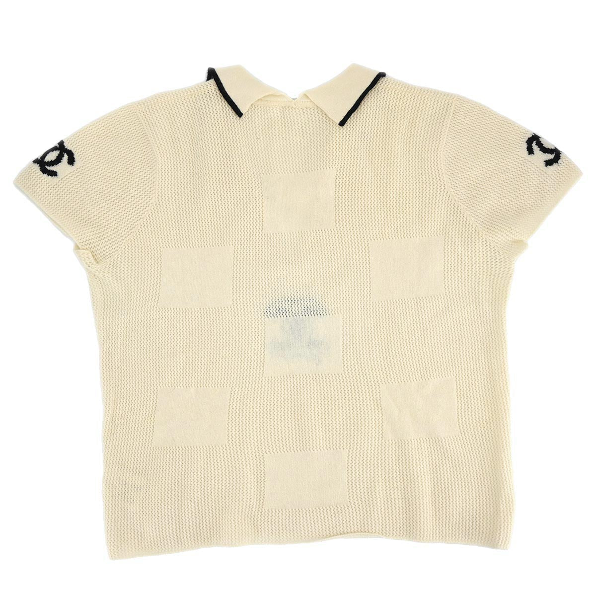 Luxury Chanel Short Sleeve Sweater Knit Top Ivory 01C #46