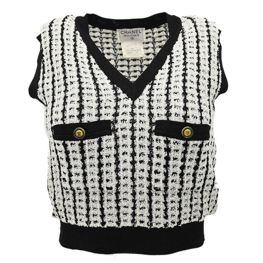 Luxury Chanel Sleeveless Vest Sweater Top White 97P #38