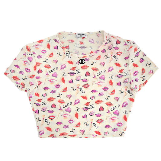 Luxury Chanel Lipstick Cropped T-shirt Top Ivory