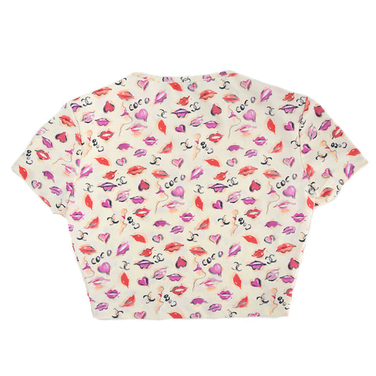 Luxury Chanel Lipstick Cropped T-shirt Top Ivory