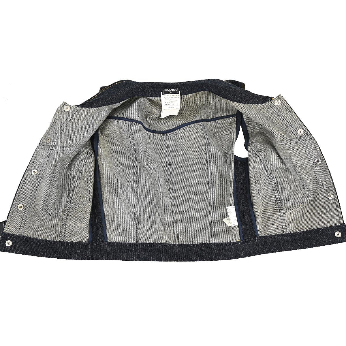 Luxury Chanel Sleeveless Vest Denim Jacket Indigo E97 #38