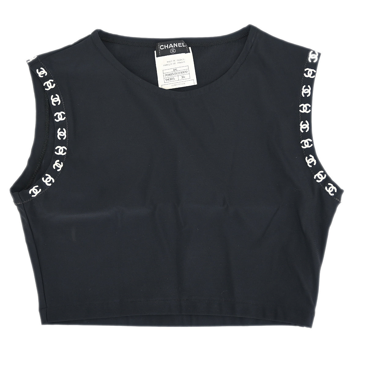Luxury Chanel Cropped T-shirt Black 97C #36