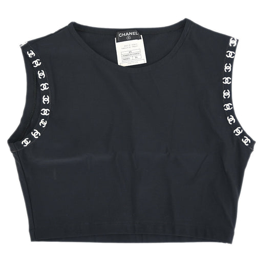 Luxury Chanel Cropped T-shirt Black 97C #36