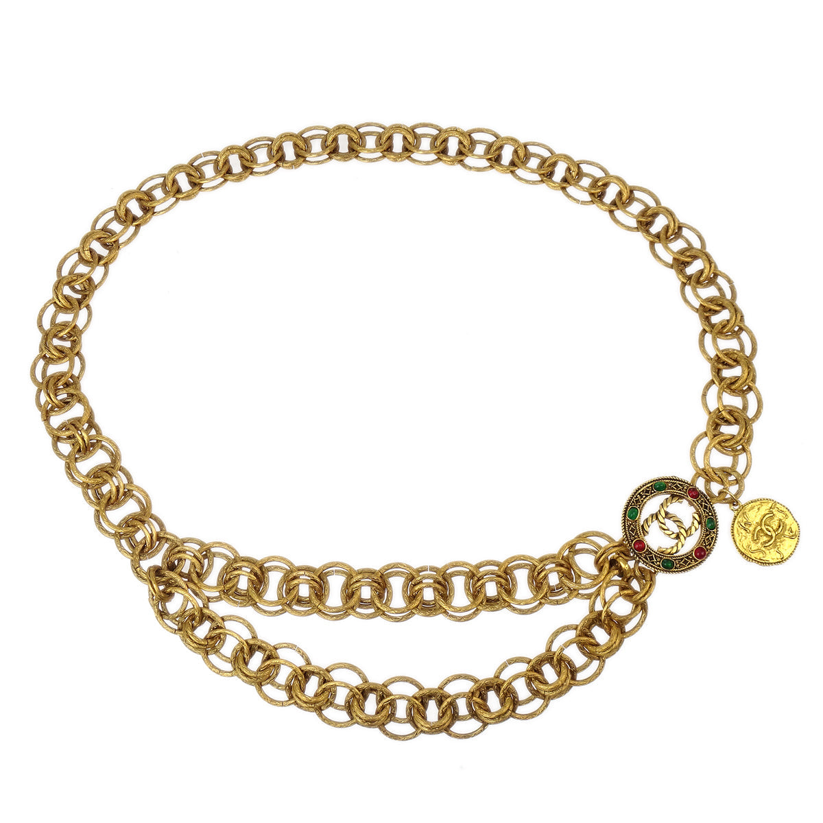 Luxury Chanel Gripoix Medallion Chain Belt Gold 0009 Small New