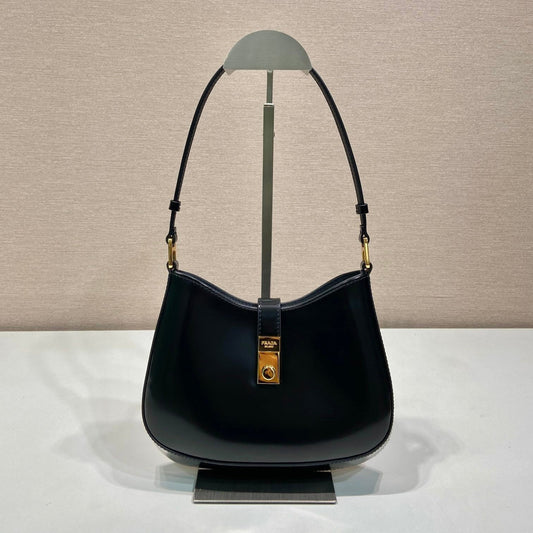 Luxury PradaCLEO SHOULDER BAG 22 IN BLACK BRUSHED LAMBSKIN WITH CLASP CLOSURE