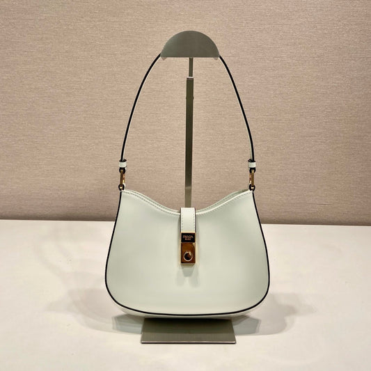Luxury PradaCLEO SHOULDER BAG 22 IN WHITE BRUSHED LAMBSKIN WITH CLASP CLOSURE