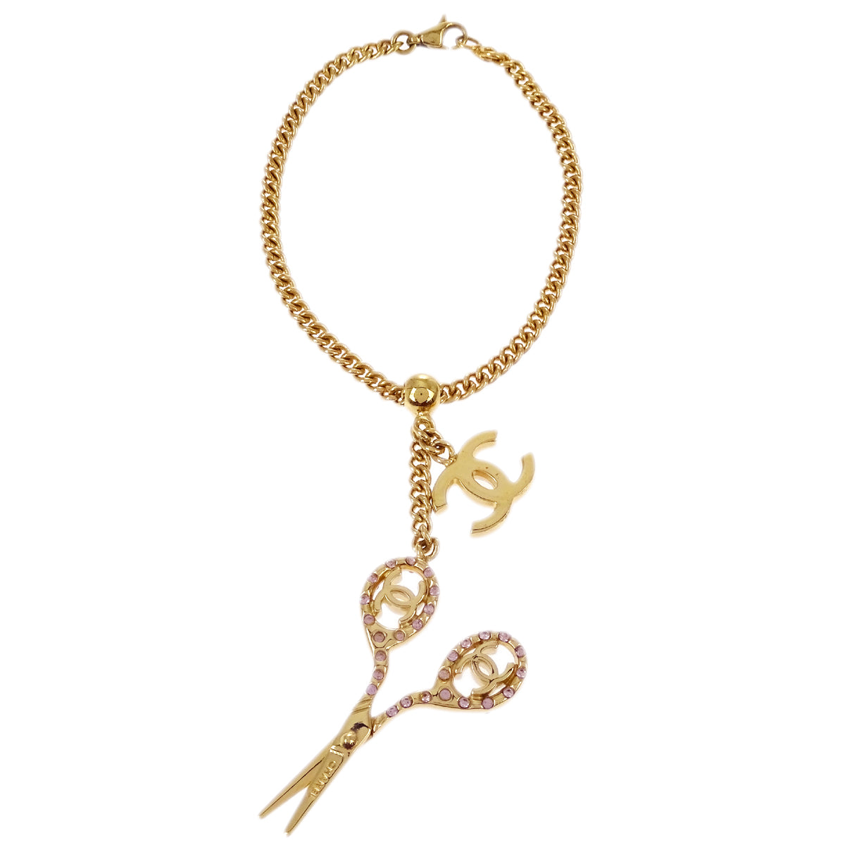 Luxury Chanel Scissors Bracelet Rhinestone Gold 02P