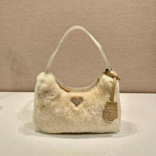 Luxury PradaHOBO BAG 23 IN BEIGE RABBIT FUR