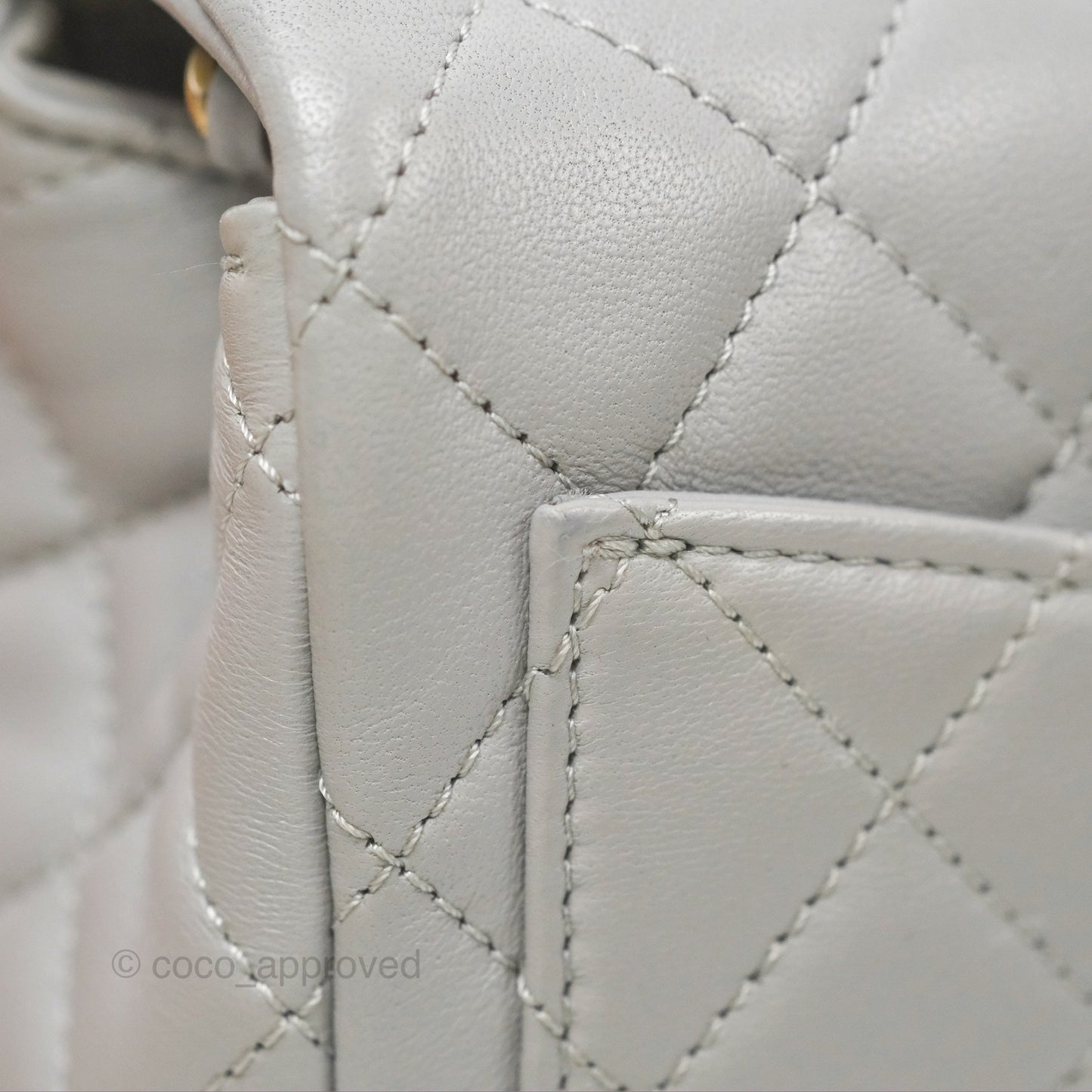 Chanel Pearl Crush Mini Square Quilted Light Grey Lambskin Aged Gold Hardware