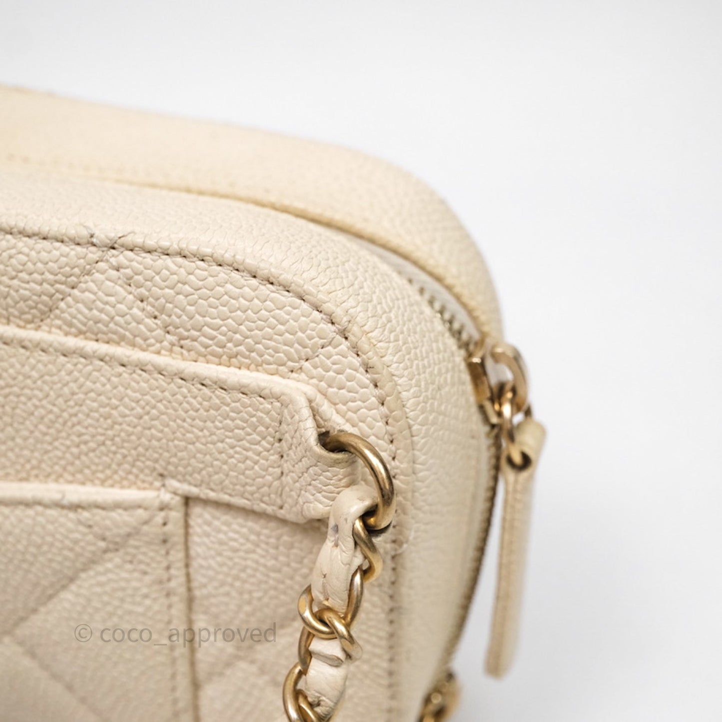 Chanel Quilted Caviar Waist Bag Ivory Aged Gold Hardware