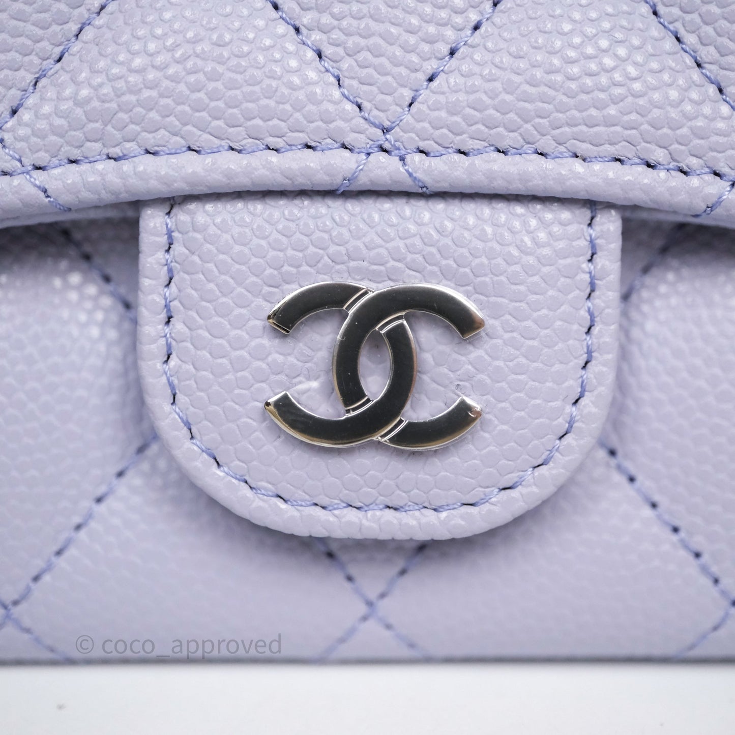 Chanel Quilted Flap Card Holder Lilac Caviar Silver Hardware