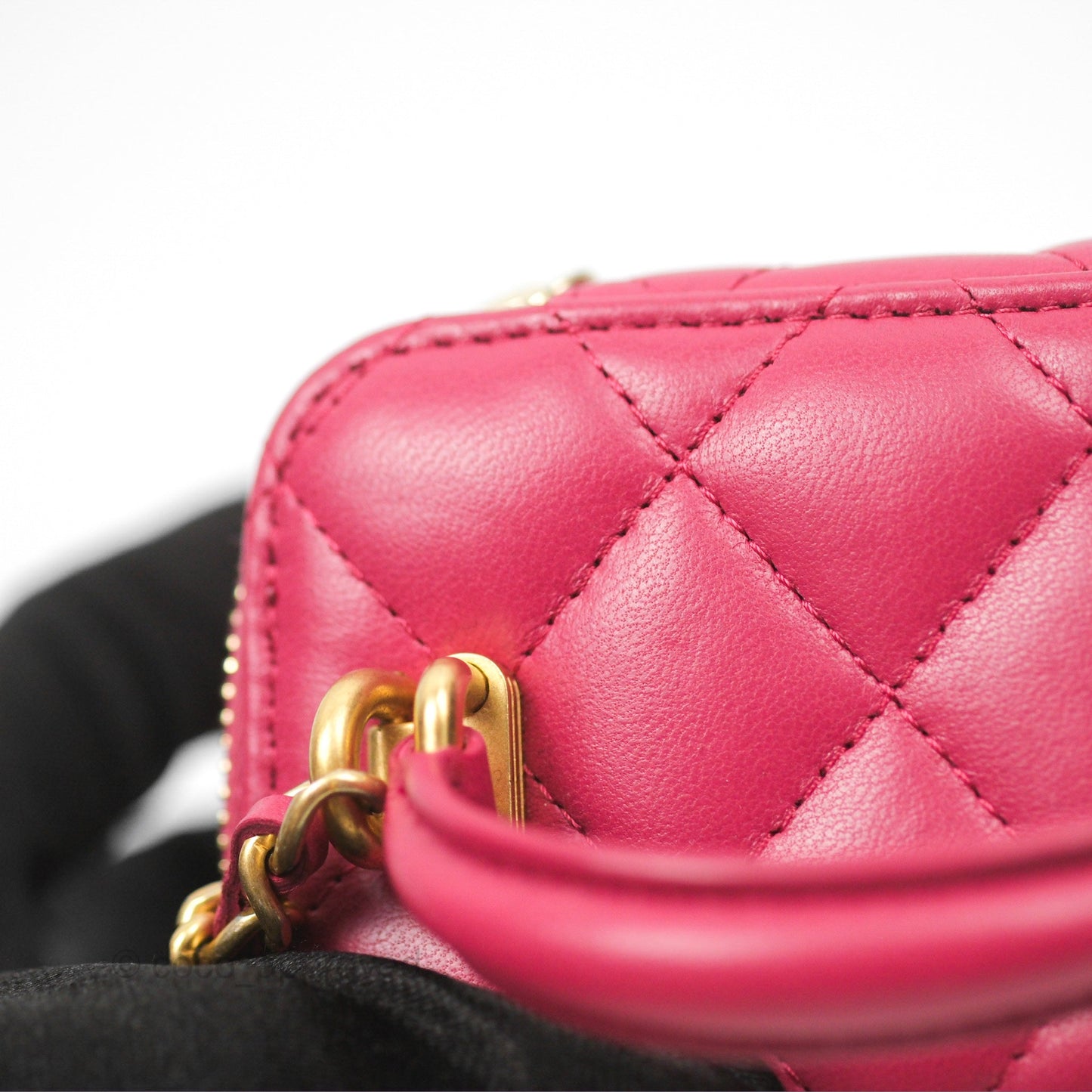 Chanel Mini Top Handle Vanity With Chain Dark Pink Lambskin Aged Gold Hardware