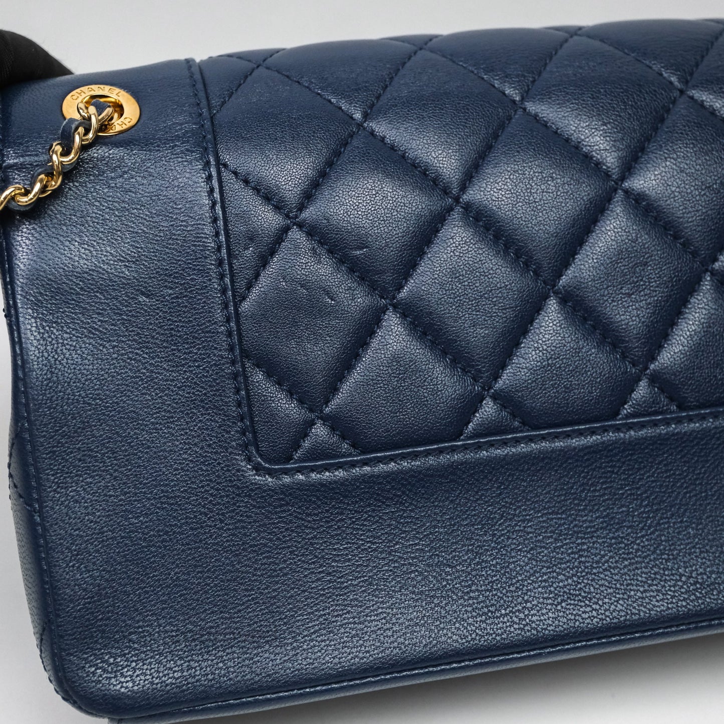 Chanel Mademoiselle Vintage Flap Bag Navy Sheepskin Gold Hardware