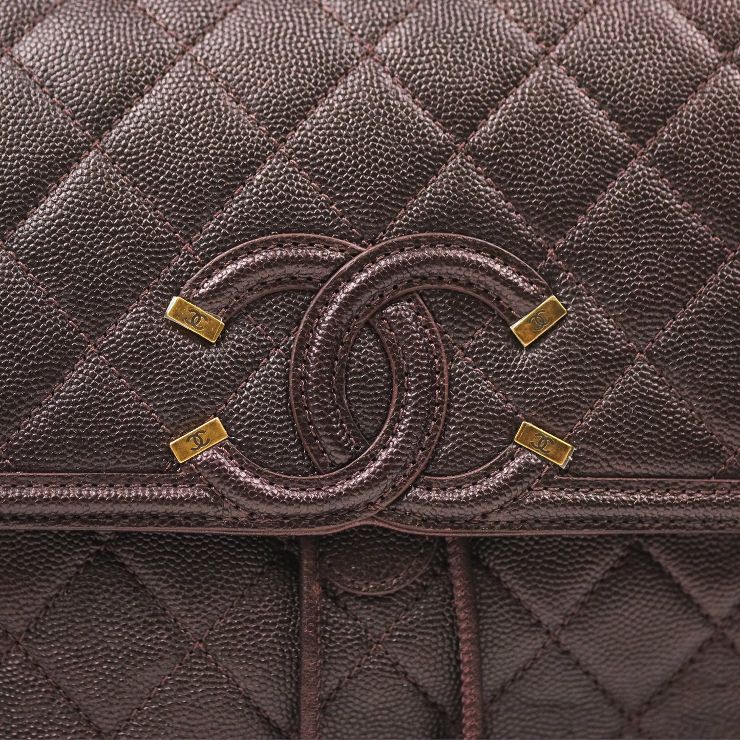 Chanel Quilted Filigree Backpack Iridescent Burgundy Caviar
