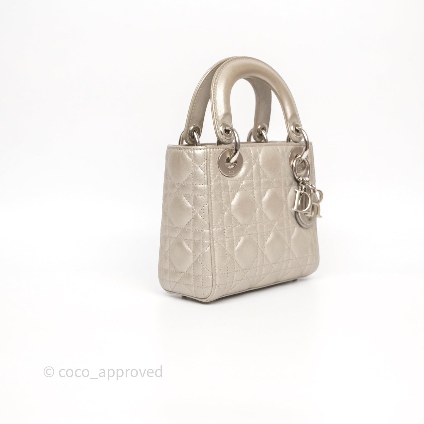 Christian Dior Mini Lady Dior Metallic Silver Nubuck Silver Hardware