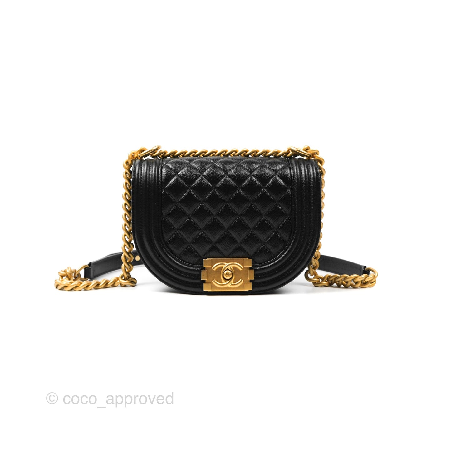 Chanel Boy Messenger Bag Black Caviar Aged Gold Hardware