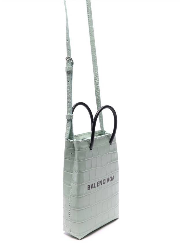 Luxury Balenciaga Crocodile Embossed Phone Holder Shopping Mini Bag Light Green