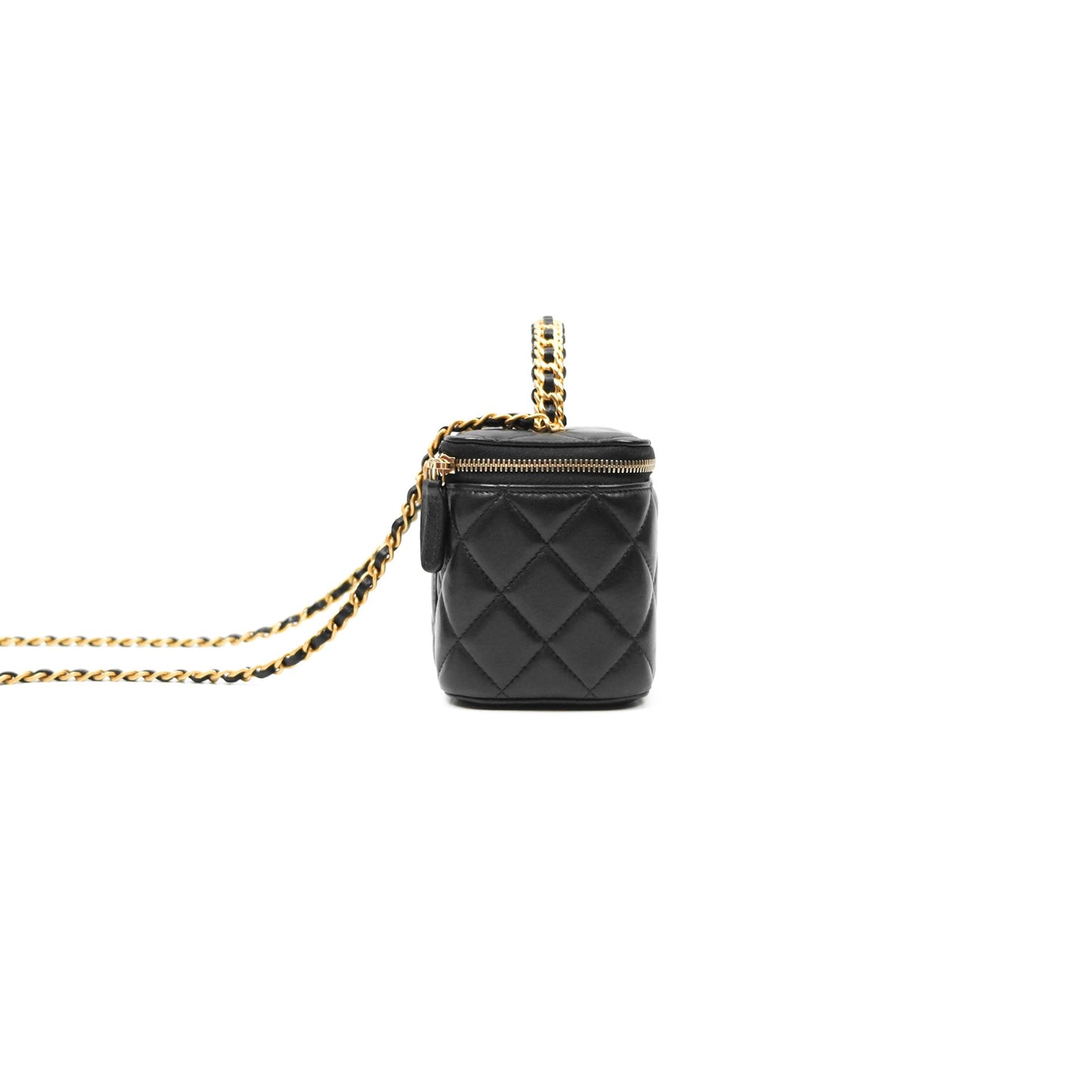 Chanel Vanity Rectangular with Top Handle Black Lambskin Aged Gold Hardware