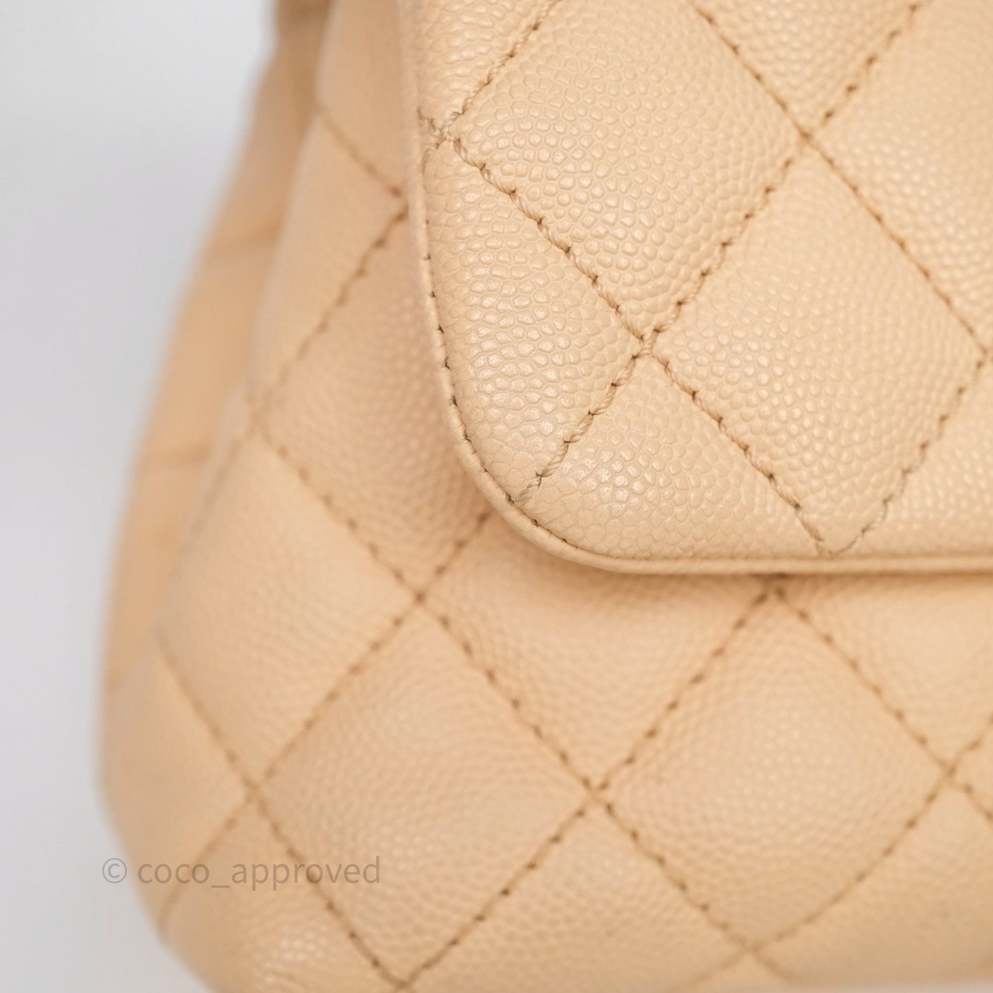 Chanel Small Coco Handle Quilted Beige Caviar Aged Gold Hardware