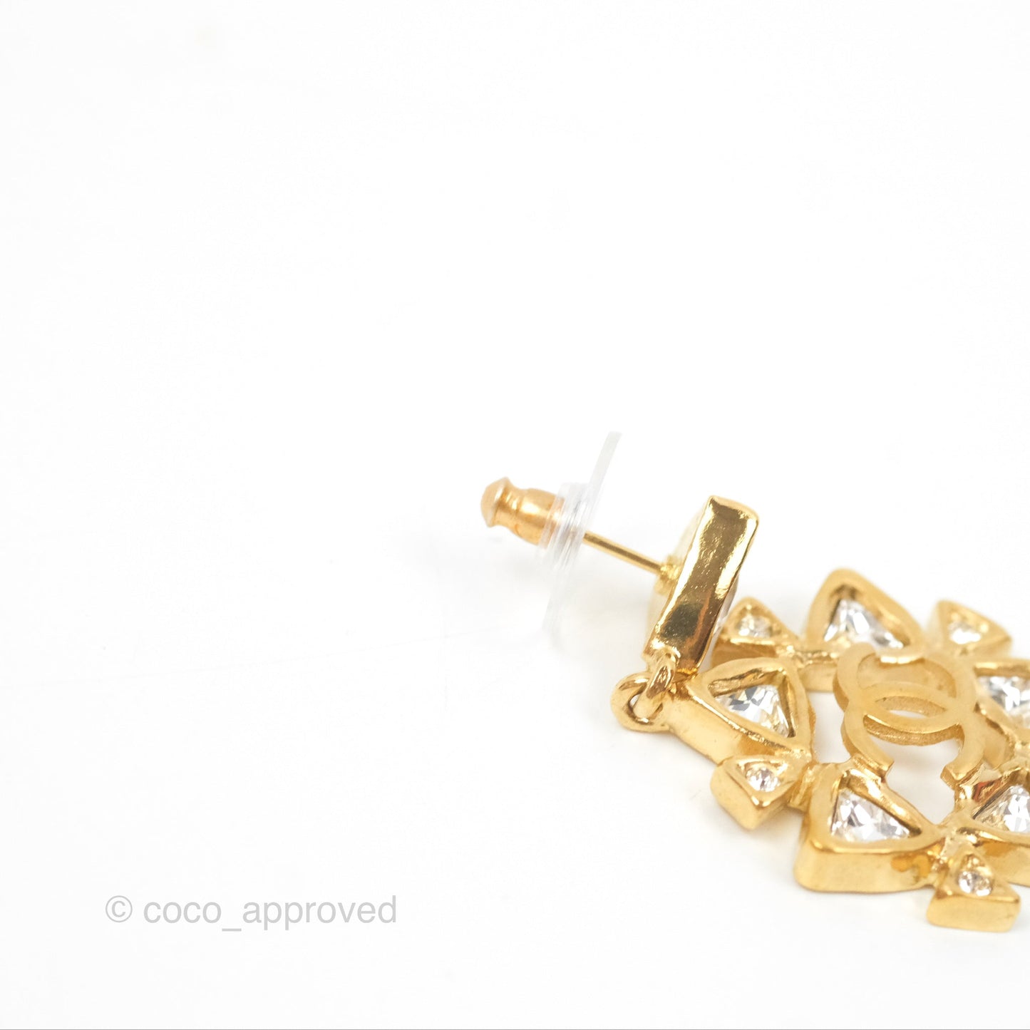 Chanel CC Crystal Drop Earrings Gold Tone 20A