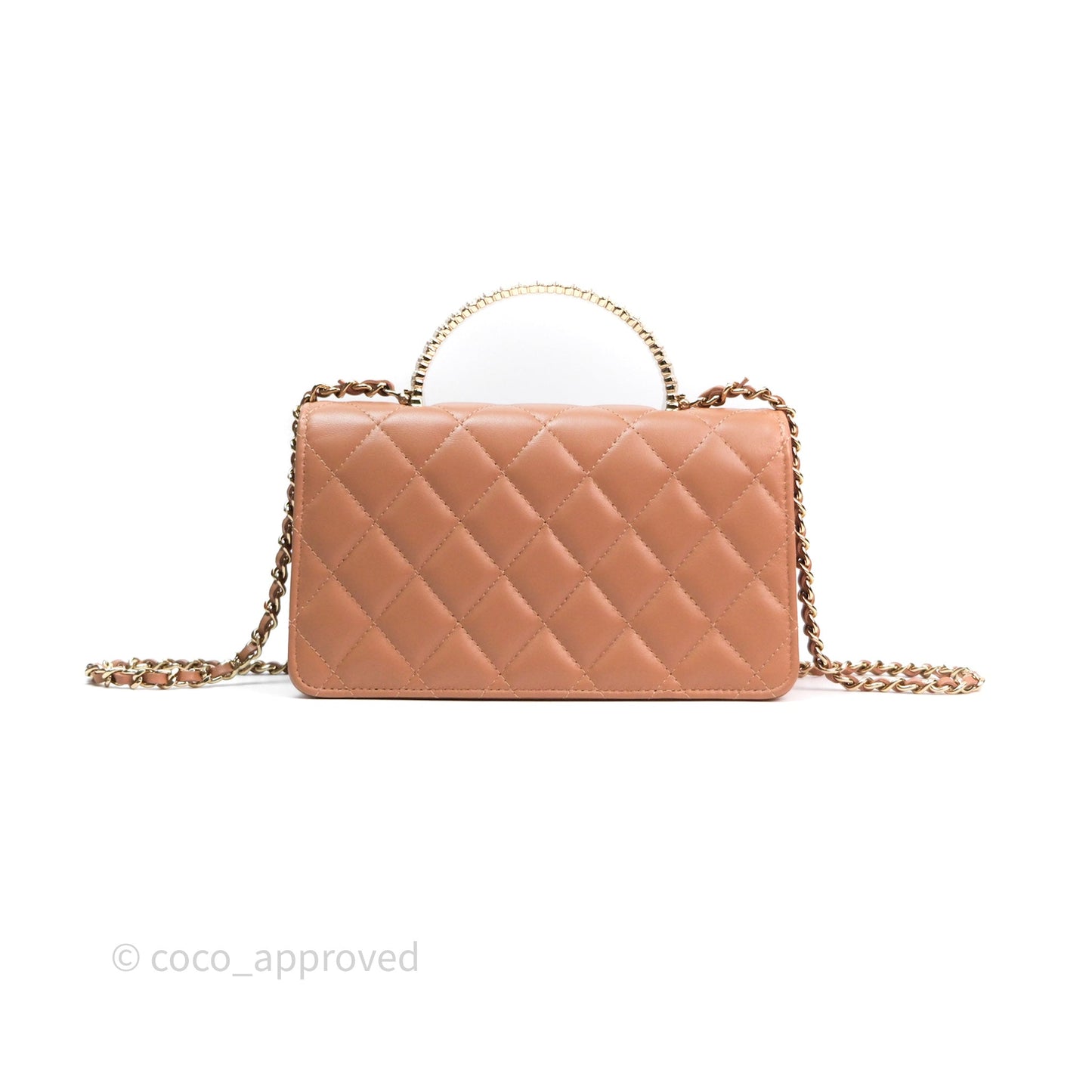 Chanel Mini Crystal Top Handle Wallet On Chain WOC Dark Beige Lambskin Gold Hardware