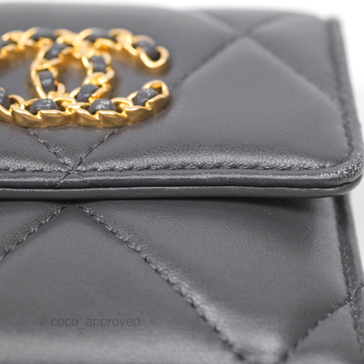 Chanel 19 Short Flap Wallet Grey Gold Hardware