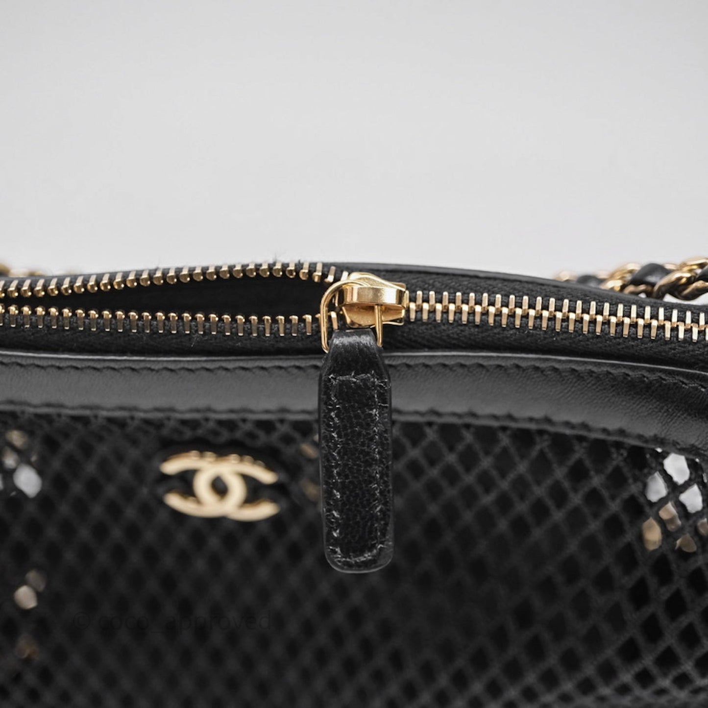 Chanel Mesh Clutch With Chain Black Shiny Lambskin Gold Hardware