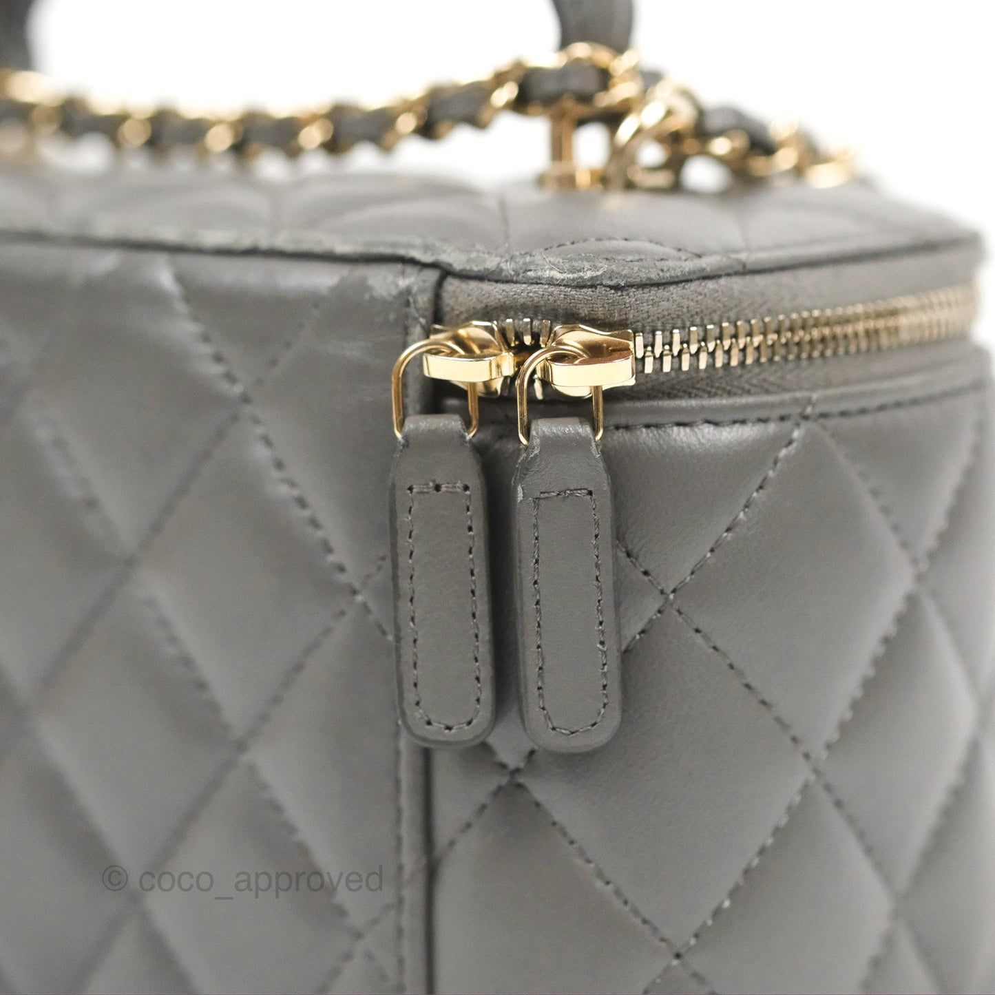 Chanel Vanity Rectangular Top Handle Dark Grey Lambskin Gold Hardware