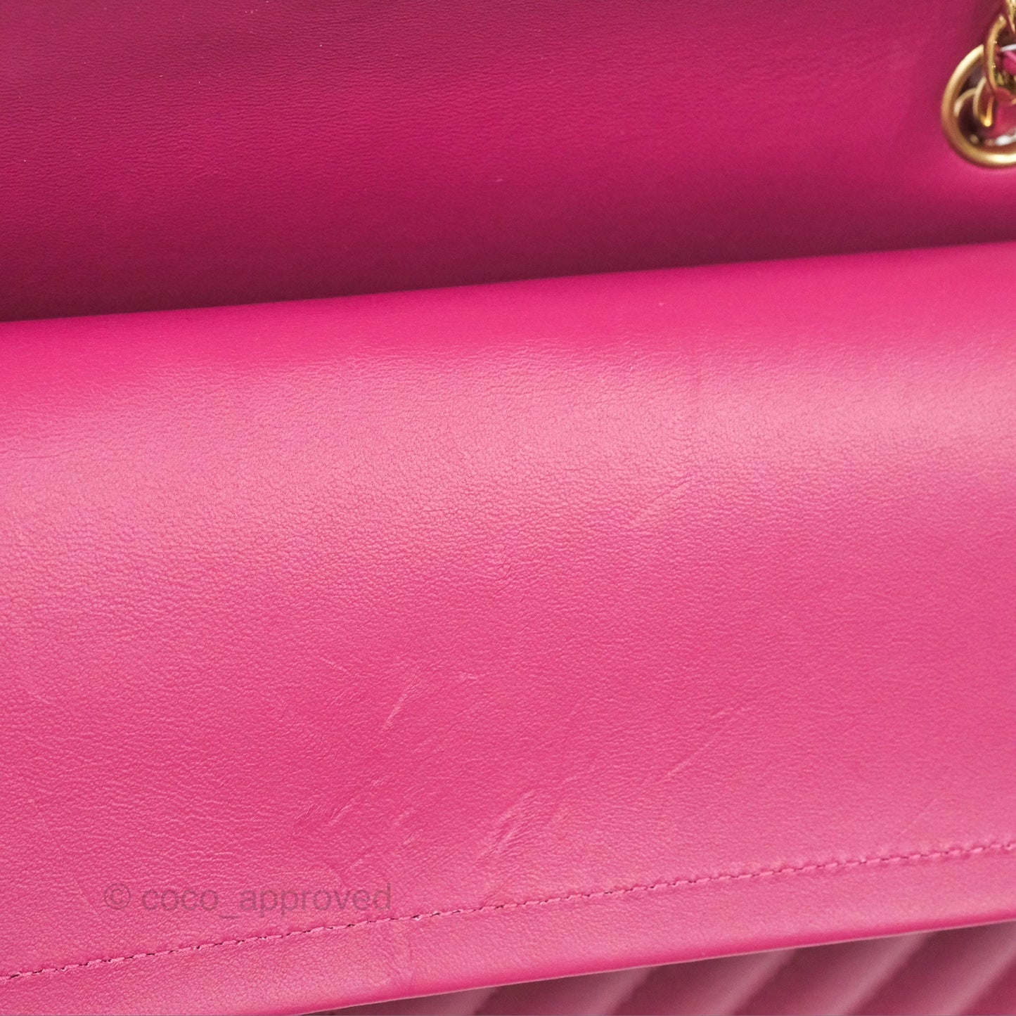 Chanel Medium Classic Flap Chevron Dark Plum Pink Lambskin Gold Hardware