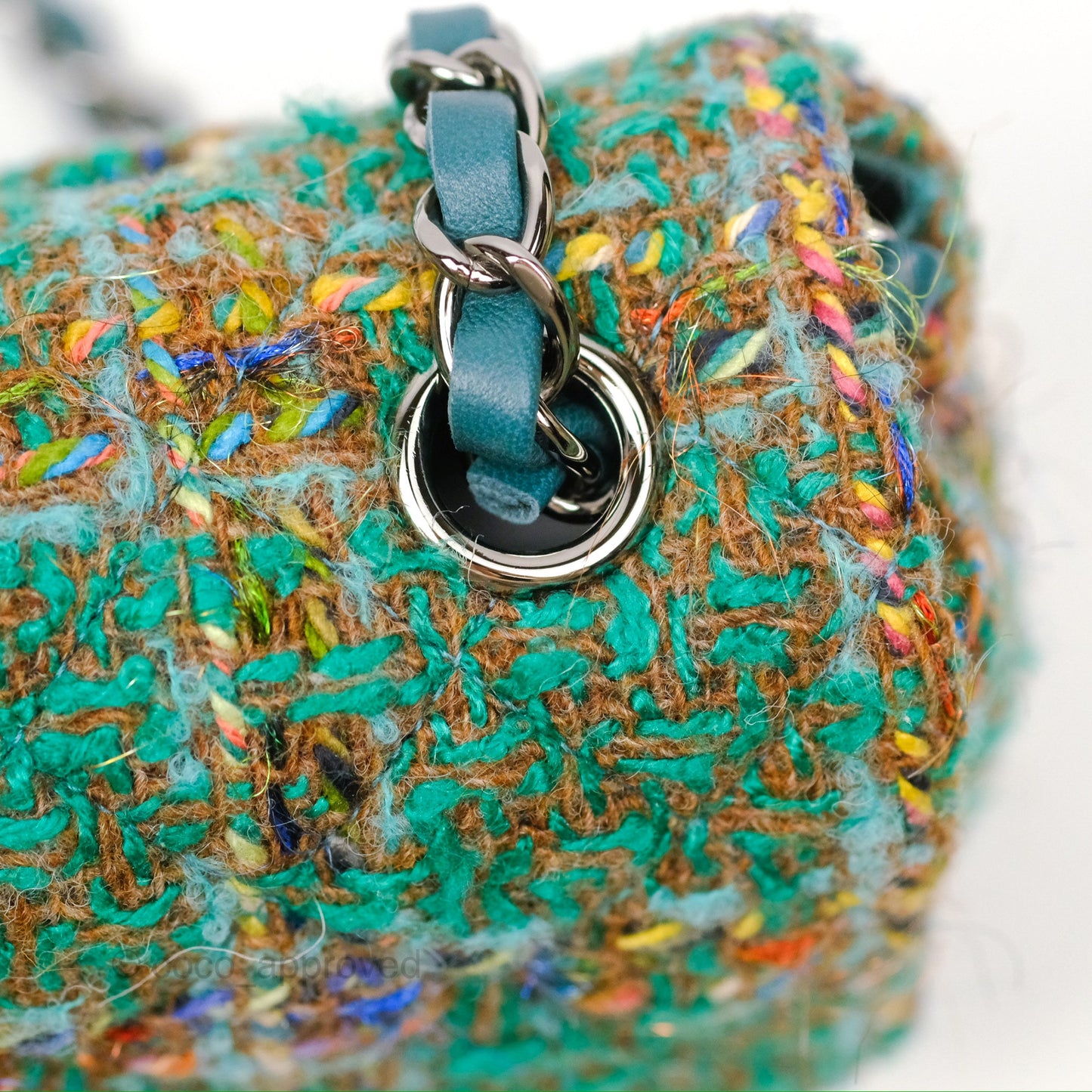 Chanel Mini Rectangular Flap Quilted Green Tweed Gun Metal 23A