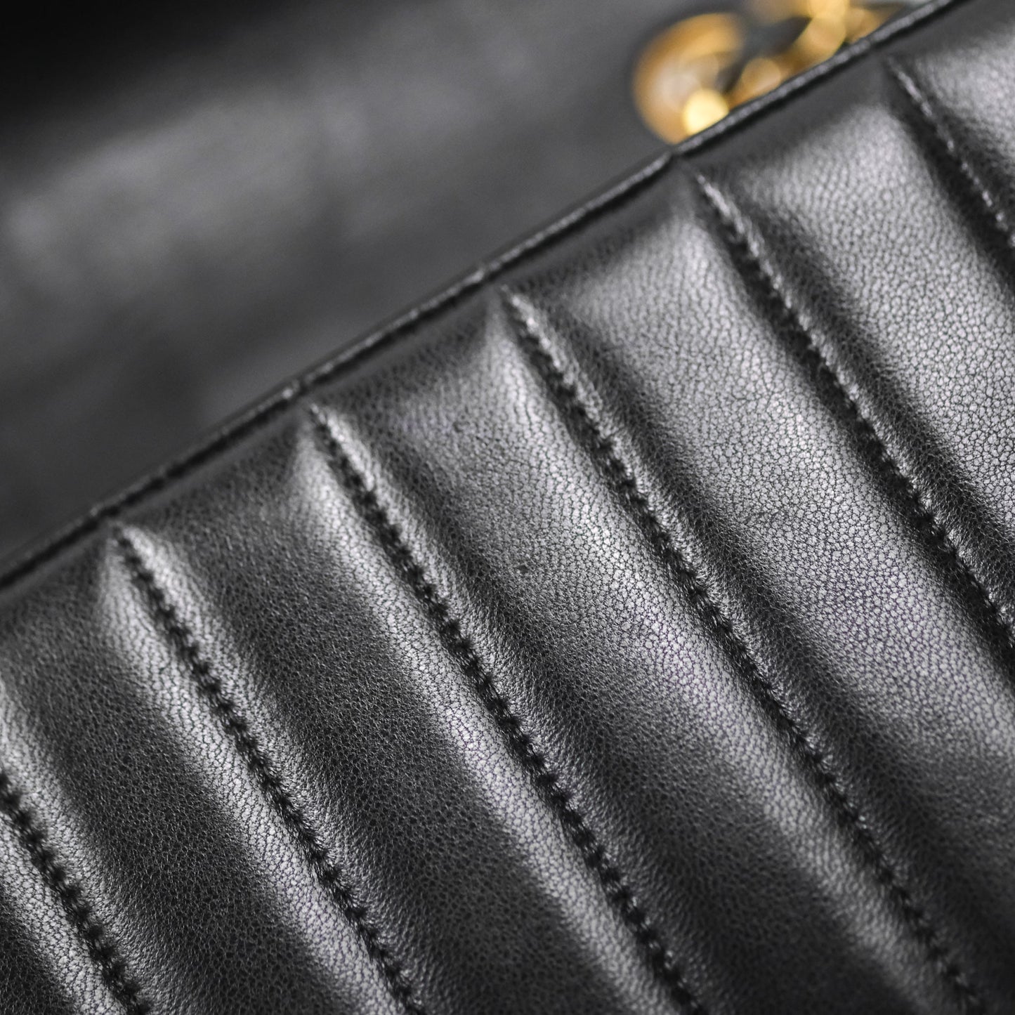 Chanel Vintage Chevron Envelope Flap Bag Black Lambskin 24K Gold Hardware