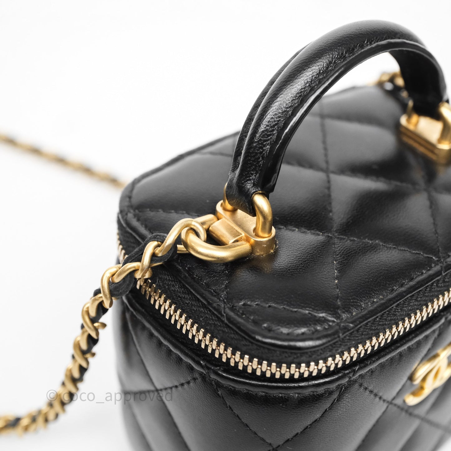 Chanel Mini Top Handle Vanity With Chain Black Lambskin Aged Gold Hardware