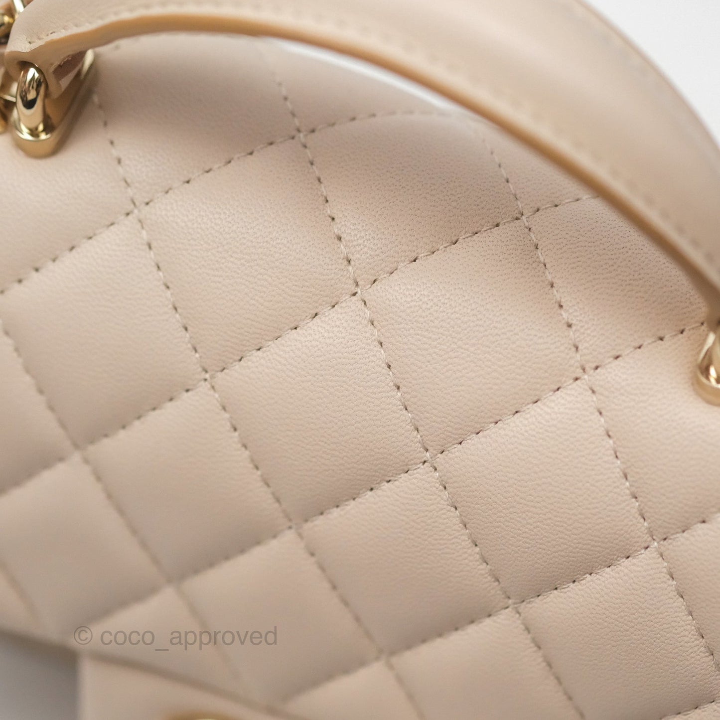 Chanel Top Handle Mini Rectangular Flap Bag Ecru/Beige Lambskin Gold Hardware 23P