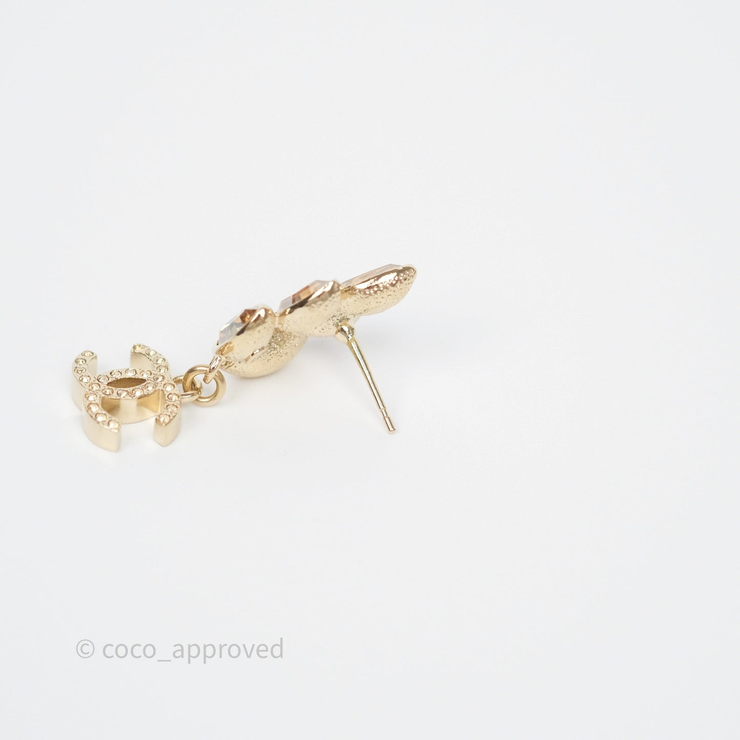 Chanel Crystal Leafy CC Earrings Gold Tone 22K