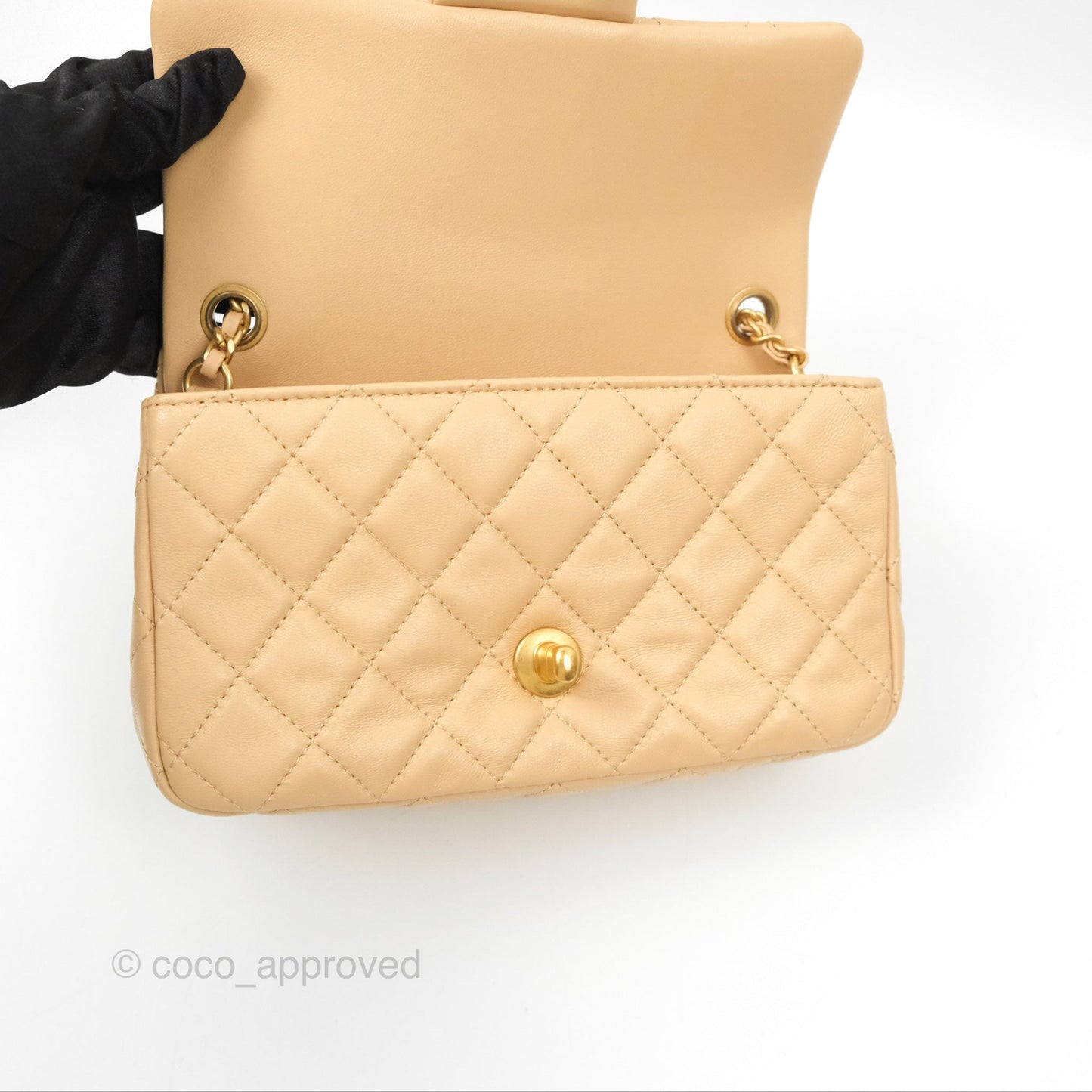 Chanel Mini Rectangular Pearl Crush Beige Lambskin Aged Gold Hardware