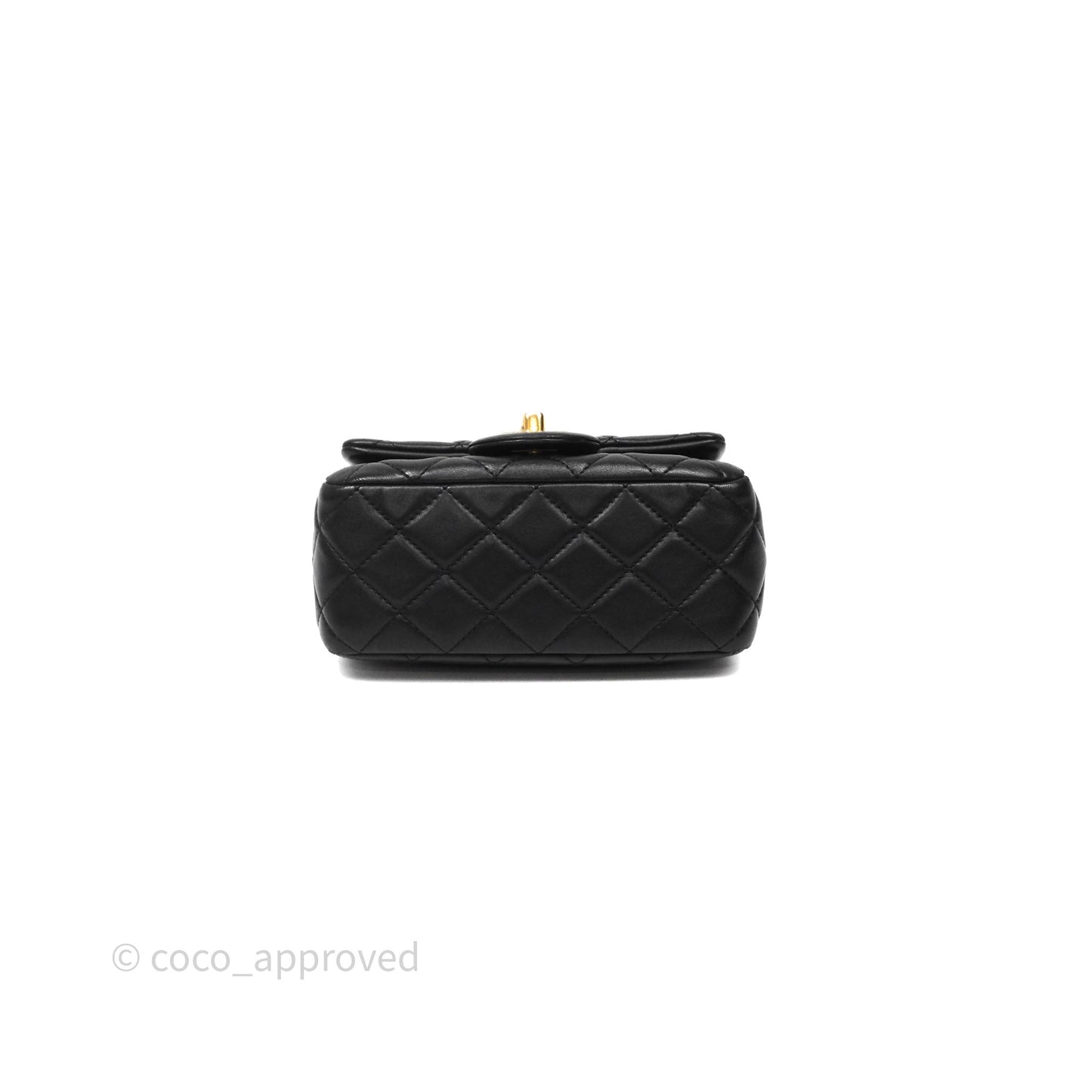 Chanel Pearl Crush Mini Square Quilted Black Lambskin Aged Gold Hardware