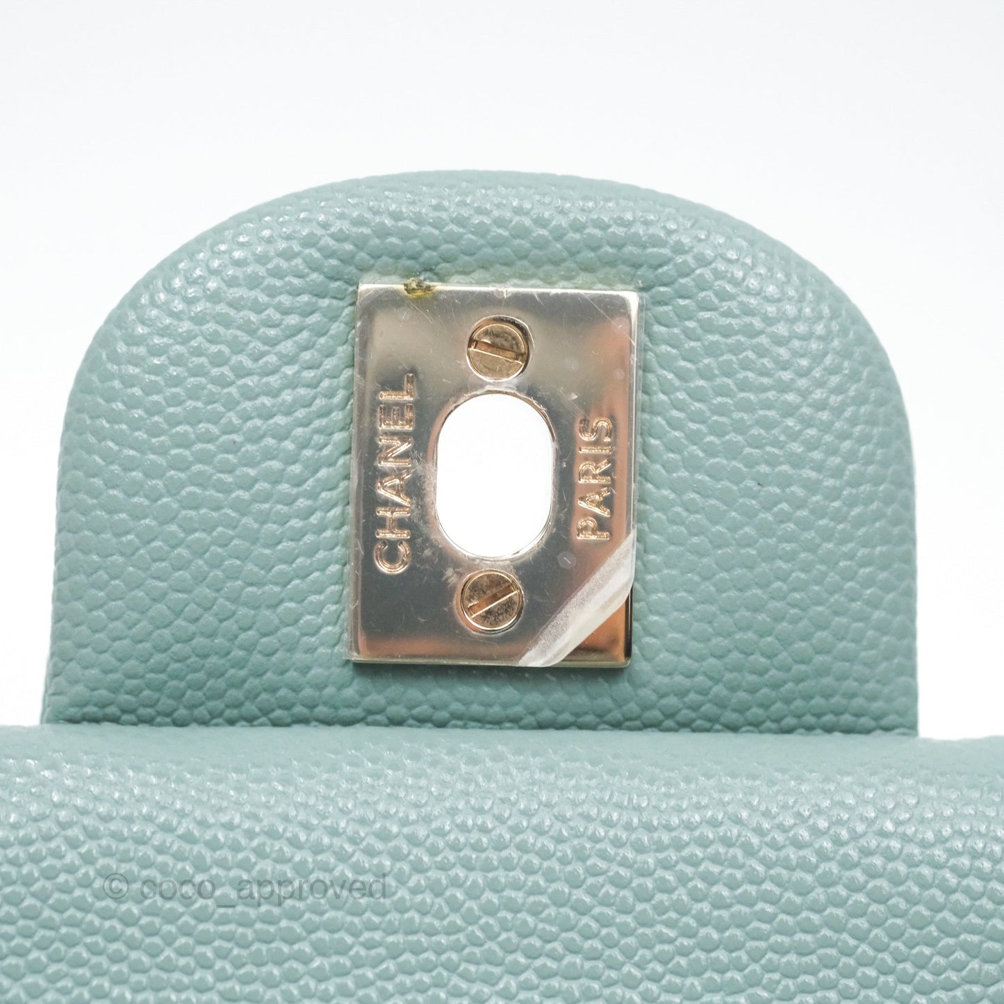 Chanel Classic M/L Medium Flap Quilted Tiffany Seafoam Green Caviar Gold Hardware