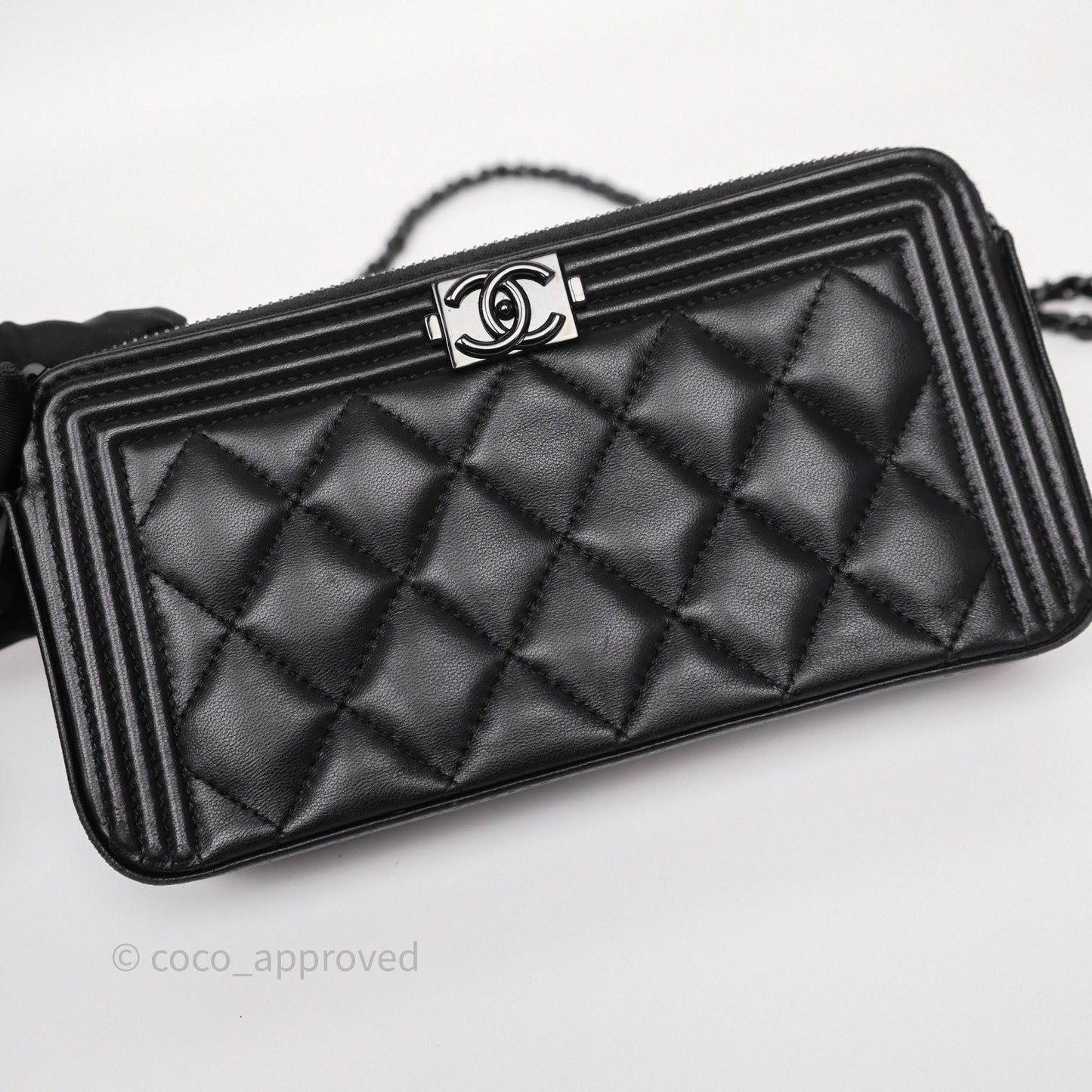 Chanel Boy Double Zip Clutch On Chain So Black Lambskin