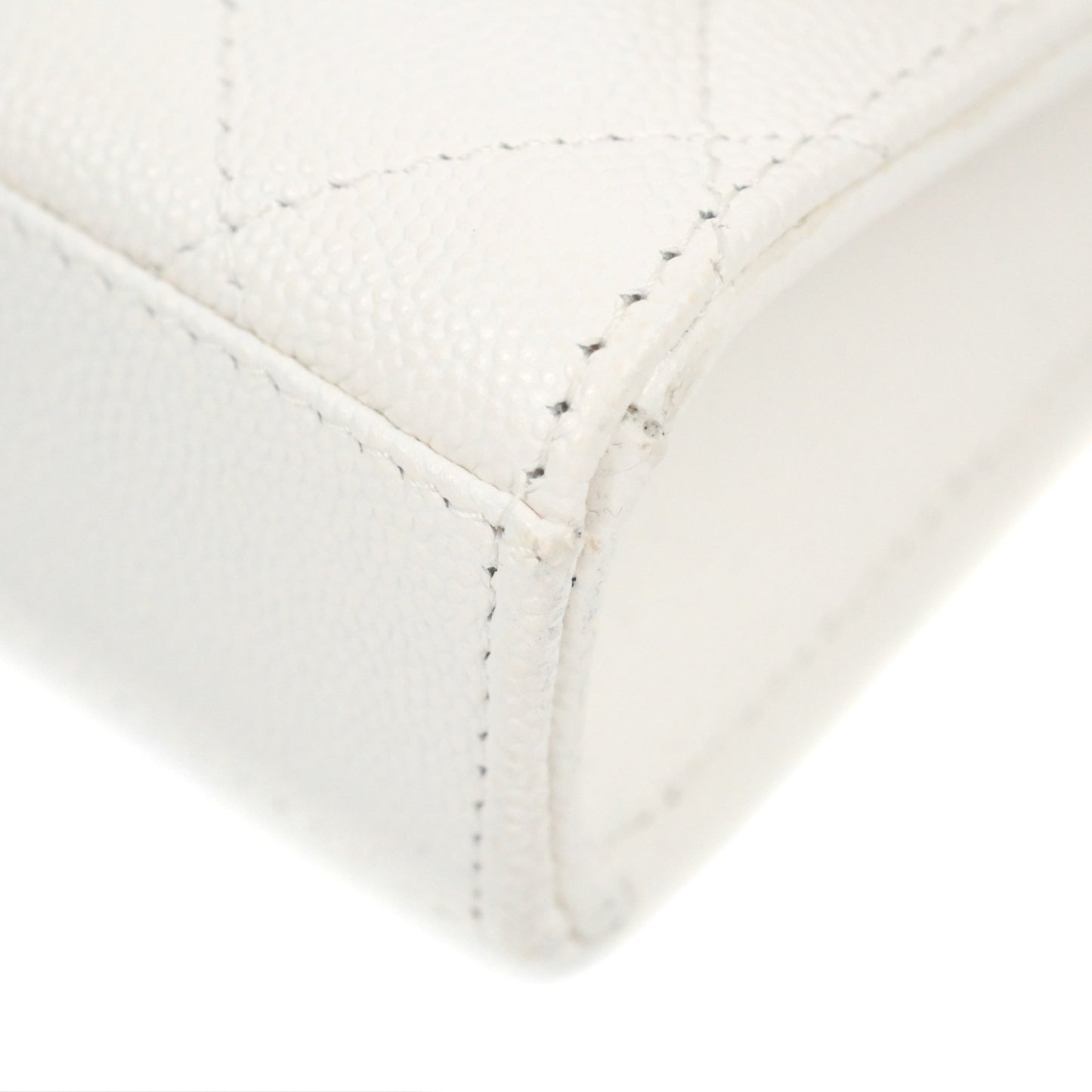 Chanel Mini Top Handle Clutch with Chain White Caviar Light Gold Hardware 23P