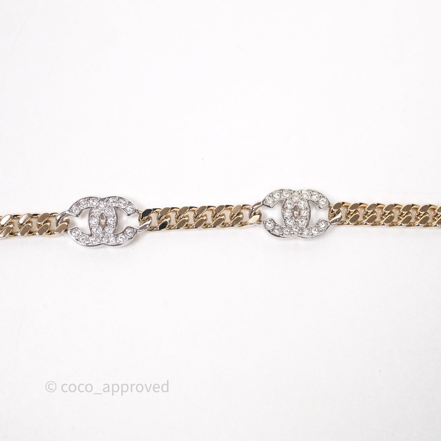 Chanel Silver CC Crystal Chain Choker Gold Tone 24V