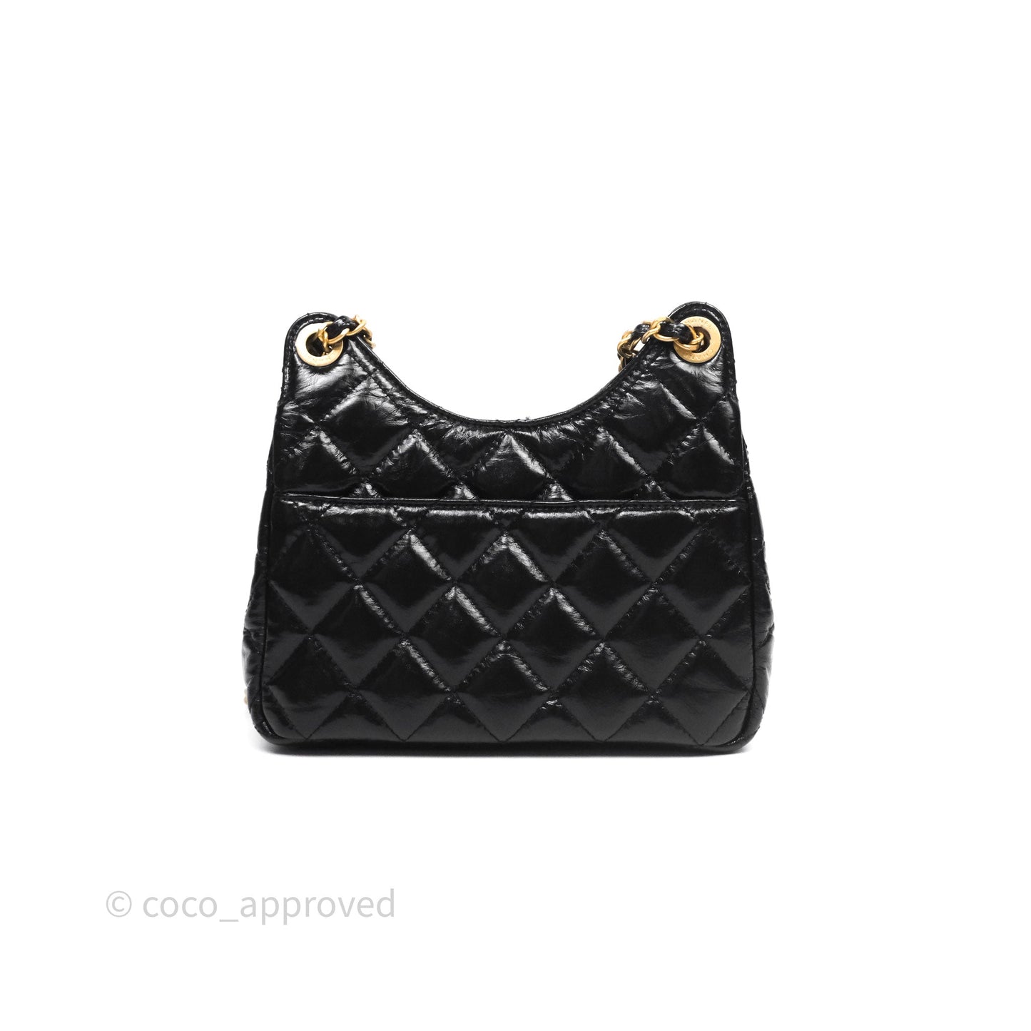 Chanel Small Wavy CC Hobo Black Shiny Crumpled Calfskin Aged Gold Hardware 23C