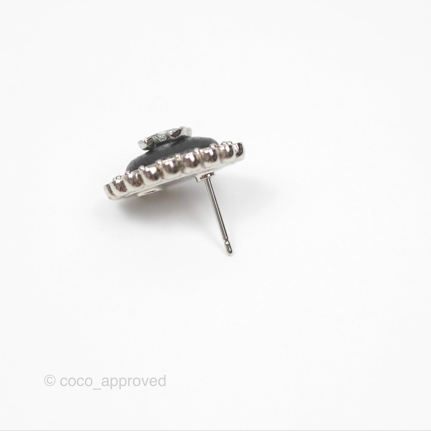 Chanel Black Crystal CC Earrings Silver Tone 22B