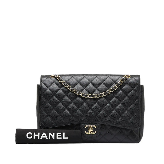 Luxury Chanel Classic Double Flap Maxi Black Caviar Gold