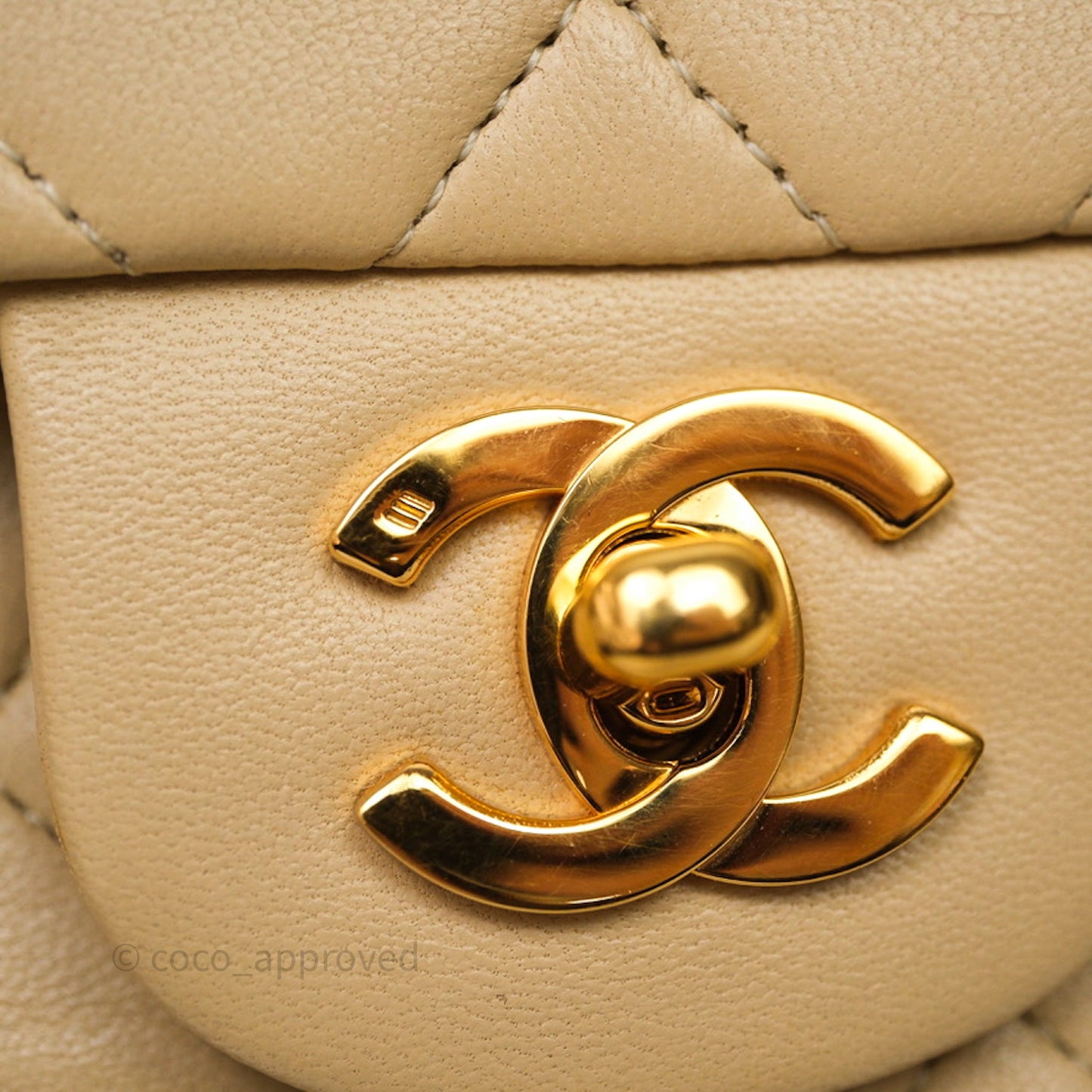 Chanel Vintage Small Classic Flap Beige Lambskin 24K Gold Hardware