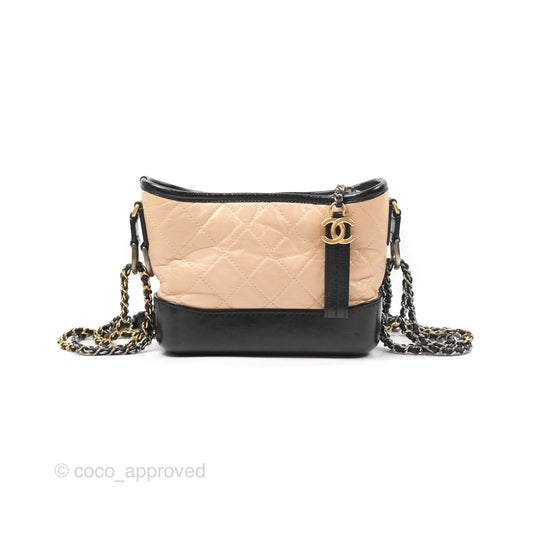 Chanel Small Gabrielle Hobo Quilted Beige Back Aged Calfskin